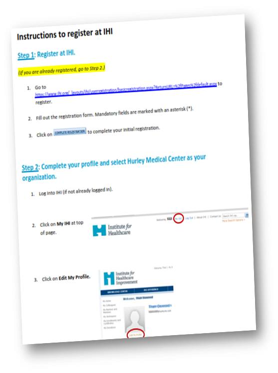 Picture of IHI registration instructions