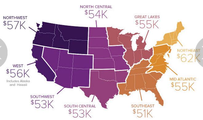 Map of resident salaries by geographical region